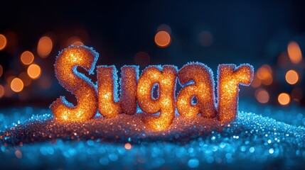 Illuminated Sugar Word on Glittery Surface