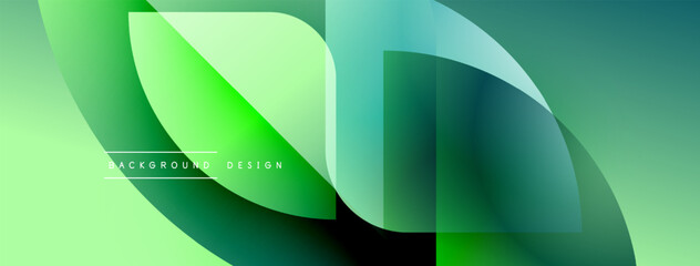Abstract green shapes overlap, creating dynamic gradient effect. Modern design suitable for backgrounds, presentations. Smooth transitions visible.