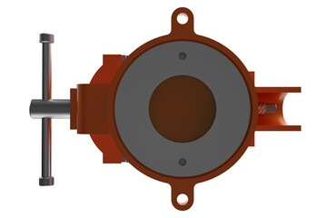 Professional Orange Bench Vise Cutout on Transparent HD Background Heavy Duty Steel Industrial Tool for Workshop Garage Metalworking Repair Fabrication DIY with Jaws Closed