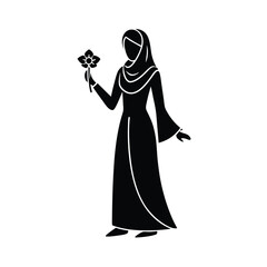 Vector illustration of a woman in traditional clothing holding a flower against a white background