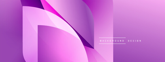 Abstract purple layers create dynamic flow. Gradient shades suggest depth, modern aesthetic. Minimal text complements design.