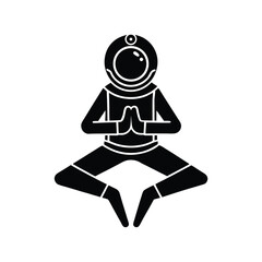 Black and white illustration depicting an astronaut in lotus pose practicing yoga for relaxation and inner peace.