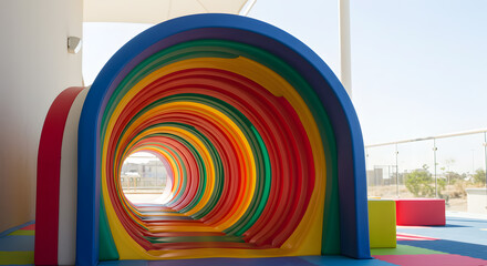 Rainbow Tunnel Play Structure: Modern Colorful Childrens Playground