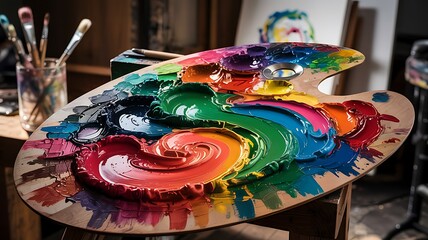 Fototapeta premium Close-up of colorful paints on a palette