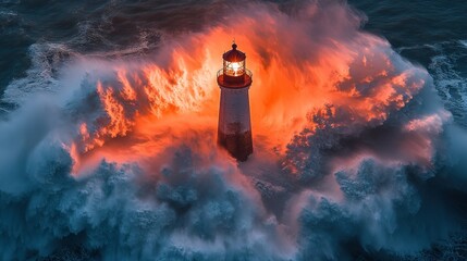 Lighthouse amidst raging storm