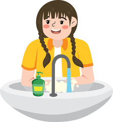 Girl Washing Hands with Bubbles and Soap