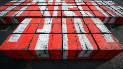 Large, red and white blocks spelling out a word