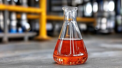 Amber Liquid in Erlenmeyer Flask in Industrial Setting
