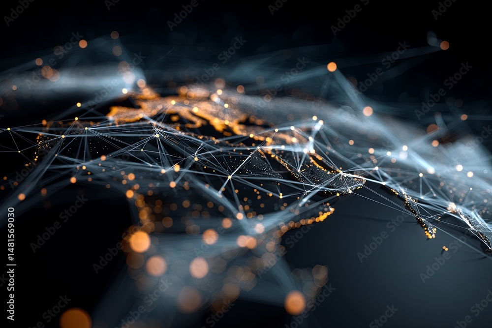 Poster abstract digital network connections representing global communication and data exchange in a futuri