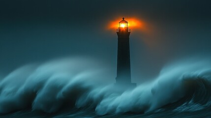 Lighthouse beacon in stormy seas