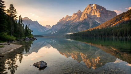 Majestic mountain reflection over serene lake nature's beauty landscape photography alberta canada dawn light tranquility