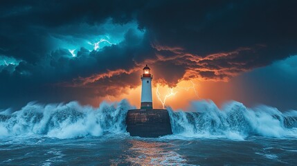 Lighthouse amidst storm