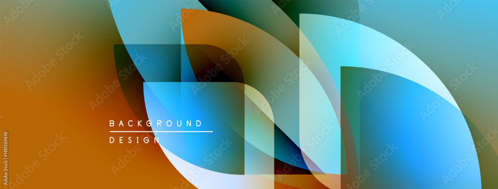 Fototapete Abstract geometric shapes overlap, creating vibrant color gradients. Design features smooth transitions, modern aesthetic. Background elements suggest dynamic composition.