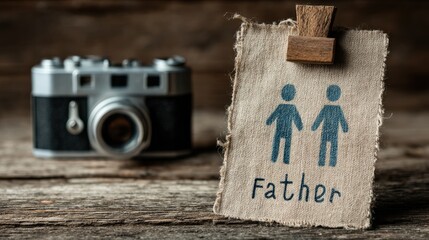 Vintage Camera and Father's Day: A classic vintage camera sits beside a heartwarming symbol of fatherhood, evoking themes of family, nostalgia, and cherished memories.