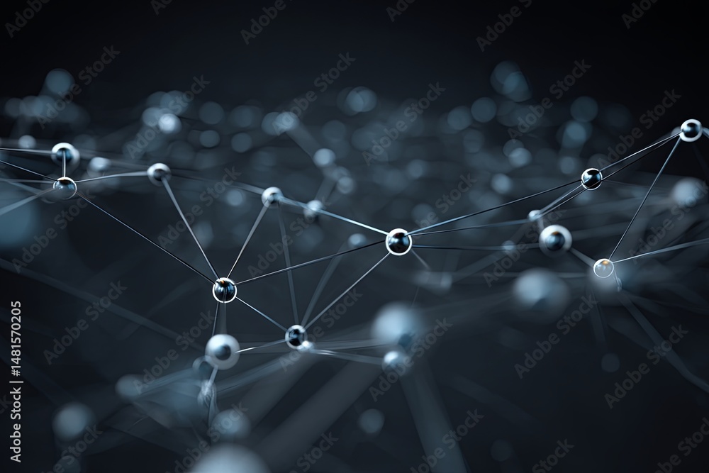 Poster abstract grey background with circular nodes and connecting lines for modern digital designs