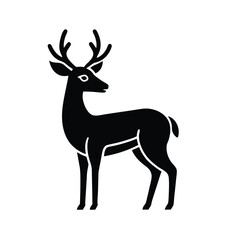 Elegant black silhouette of a deer standing proudly on white background suitable for various designs and applications