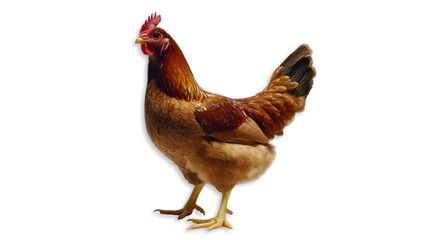 Fototapeta premium Chicken Stands Proudly with Feathers, Crest, Poultry, Animal, Beak and Farm Bird Poses