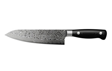 A chef's knife with a black handle, vector illustration on a transparent background