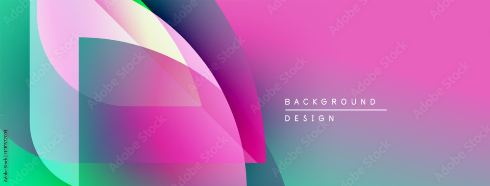 Poster abstract gradients blend, forming dynamic shapes. pink, teal hues dominate composition. modern desig
