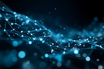 Global Network Connection Concept with Dots and Lines Illuminated in Blue Color on Dark Background for Technology and Communication Themes