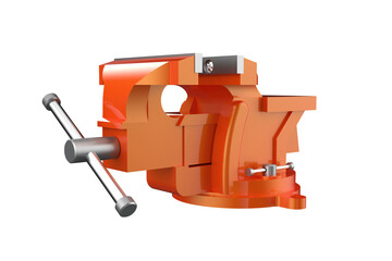 ORANGE OPEN POSITION MULTIPURPOSE PIPE BENCH VISE TABLE PINCERS, Bench-Mounted RED Vise for Securely Holding Materials for Various Tasks, Robust Metal Vise Jaws on a PNG Transparent