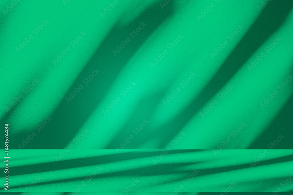 Poster wall interior background, studio and backdrops show products. with leaf shadow from window color gre