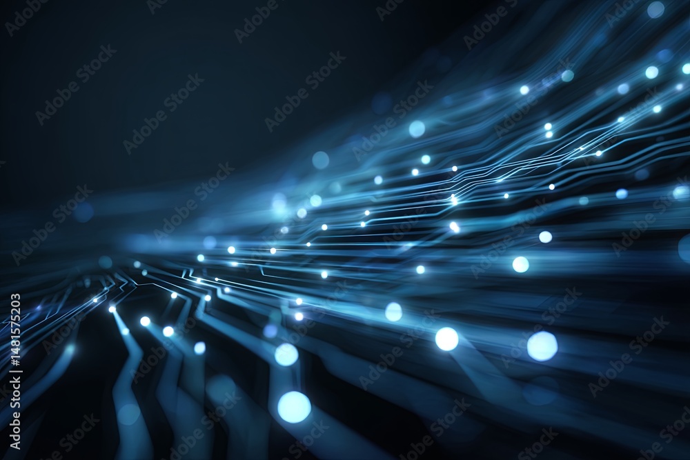 Poster abstract futuristic technology background with glowing lines, circuits, and data connections on a da