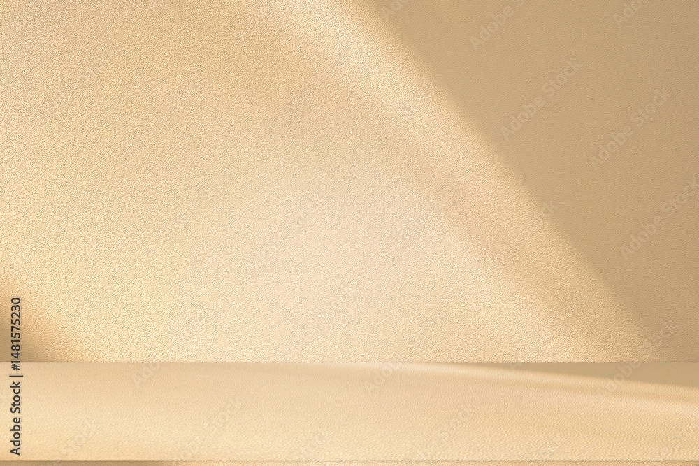 Aufkleber studio style background wall decoration presentation uses white and beige tones. with shadows cast f
