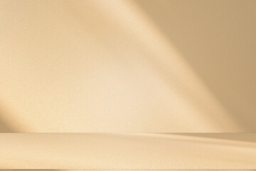 Studio style background wall decoration presentation uses white and beige tones. with shadows cast from a nearby window, concept creating a decorative backdrop.	