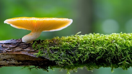 Mushroom on Mossy Branch