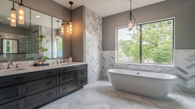 Modern bathroom with herringbone tile
