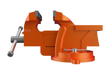 ORANGE OPEN POSITION MULTIPURPOSE PIPE BENCH VISE TABLE PINCERS, Bench-Mounted RED Vise for Securely Holding Materials for Various Tasks, Robust Metal Vise Jaws on a PNG Transparent