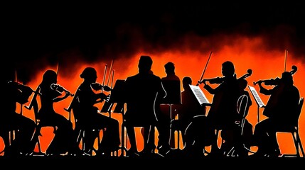 Fototapeta premium Dynamic Composition of Orchestra Instruments in Silhouette