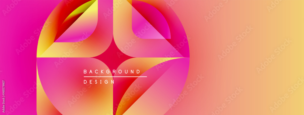 Poster abstract vibrant design. overlapping shapes create dynamic gradient effect. pink, yellow, orange hue