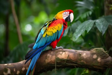 Fototapeta premium Scarlet Macaw Rainforest Perch.