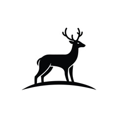 Silhouette of a majestic stag standing proudly on a subtle hill against a clean white background perfect for logos
