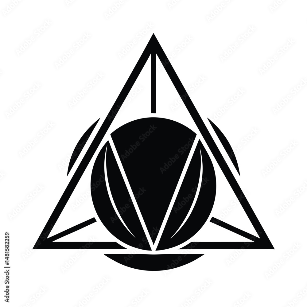 Poster sleek minimalist black and white geometric design featuring a triangle a circle and internal lines i