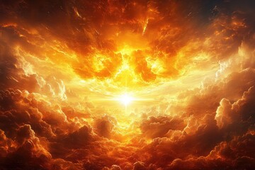 Fiery celestial light breaking through clouds