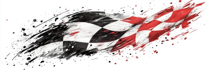 Checkered flag art with grunge effect on white background minimalist design space for text race motorsport victory competition finish line