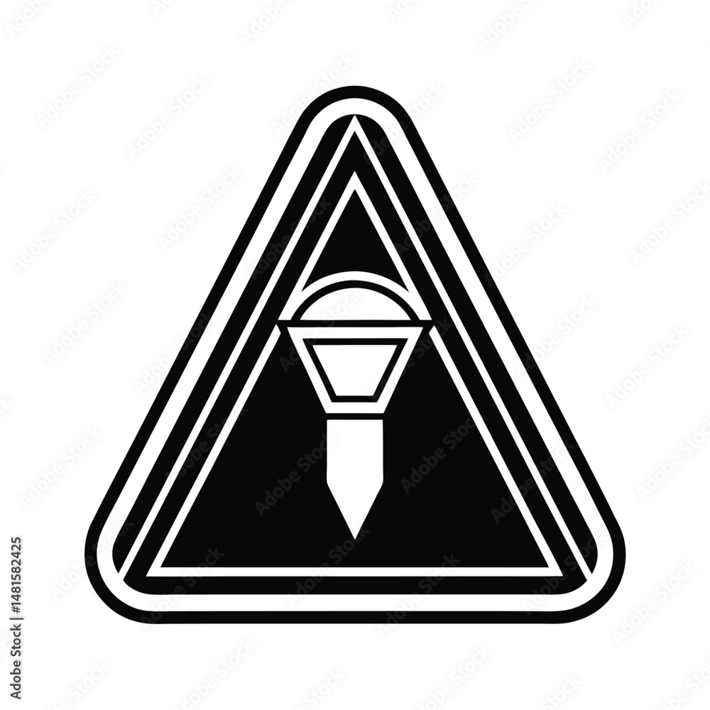 Poster vectorized black and white design of a modern triangular sign with a decorative geometric element su