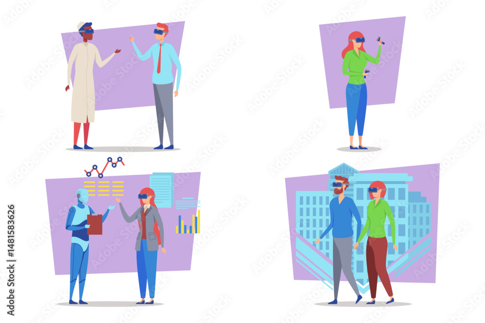 Poster dynamic collection of virtual reality experiences where individuals in various occupations engaged w