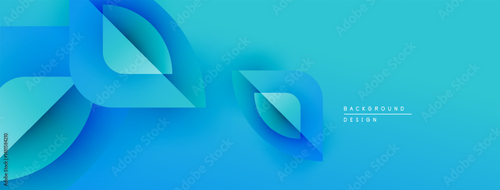 Poster Abstract blue layers create dynamic flowing shapes. Gradient background suggests movement, modern design aesthetic. Minimalist composition.