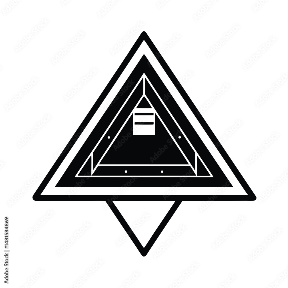 Poster abstract geometric symbol featuring triangles and lines in a minimalist black and white design