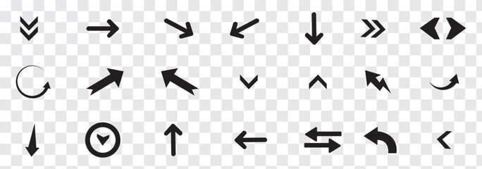 Arrows set icon in black color. Arrow vector collection . Vector illustration. Modern and simple arrows. Isolated background.