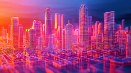 A city where holographic buildings dynamically reshape in real time