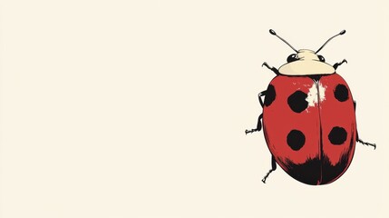 Obraz premium Ladybug Illustration Close-Up Graphic Style Red and Black Spots on Cream Background Insect Design Nature Art