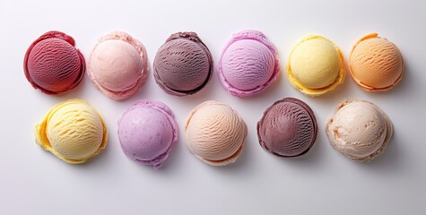 Fototapeta premium Delightful assortment of colorful ice cream scoops on a pristine white background inviting sweet indulgence