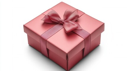 Delightful red gift box adorned with a luxurious ribbon perfect for surprises and celebrations on a bright white background