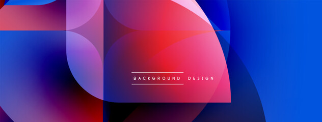 Obraz premium Abstract gradients blend, forming overlapping circles, squares. Vibrant pinks, blues dominate design. Text reads background design. Modern, dynamic visual.