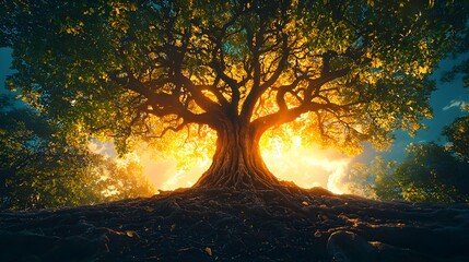 a large tree in the middle of a forest